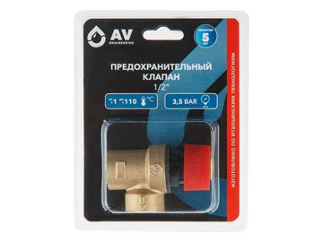 Предохранительный клапан 1/2" вн.-вн. 3.5 Бар, инд. упак., AV Engineering