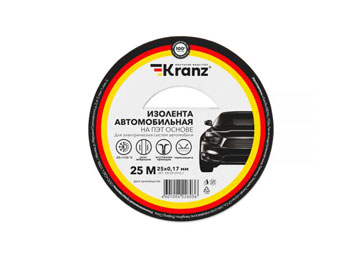 Изолента автомобильная полиэстер, 0.17х25 мм, 25 м, KRANZ