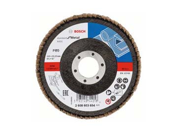 Круг лепестковый 115х22.2 мм K80 конический STANDARD FOR METAL, BOSCH